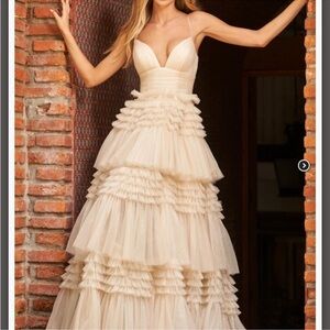 Sherri Hill Cream Layered Prom Dress 54843